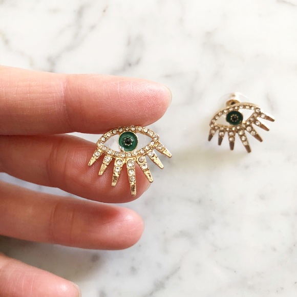 Pave CZ Turkish Evil Eye Earrings - Picture 5 of 6